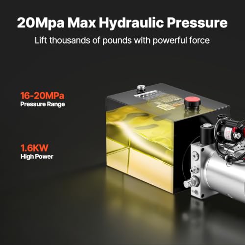 VEVOR 8 Quart Hydraulic Pump, Single Acting Hydraulic Power Unit, 3200 PSI Max Relief Pressure, 0.91 GPM Flow Rate, DC12V 1.6KW Power Unit for Dump Trailer Car Lifting (Horizontal Installation) - size: 20.1×7.3×8.3 inch, style: Single Acting