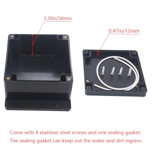 Junction Box IP65 Waterproof ABS Plastic Electrical Project Case Power Junction Boxes, Project Box with Fixed Ear Black 4.72x4.72x2.95 inch (120x120x75mm) - color: Fixed Ear Design, size: 4.72"x4.72"x2.95"