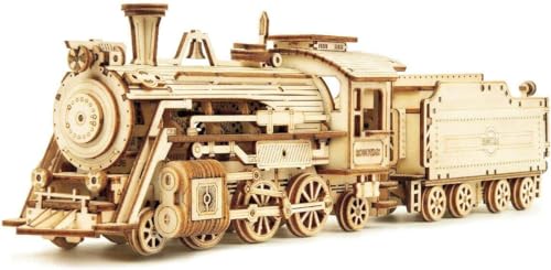 ROKR Model Car Kits Wooden 3D Puzzles Model Building Kits for Adults to Build-Educational Brain Teaser Assembly Model, Desk Decor/DIY Hobbies/Gifts (Prime Steam Express/12.1 * 2.7 * 3.3) - style: MC - Prime Steam Express
