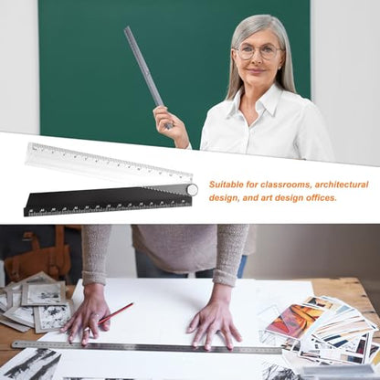 Generic Folding and Straight Ruler Kit 30/15cm Metric Aluminum Alloy Protractor Foldable Angle Wave Edge Ruler with Hollow Circle for Home Classroom Office, Clear Black - color: Clear-Black