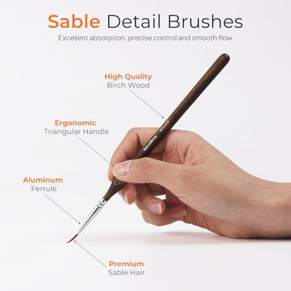 Nicpro 11 PCS Kolinsky Sable Miniature Paint Brushes with Cloth Roll - size: 11 PCS (brown)