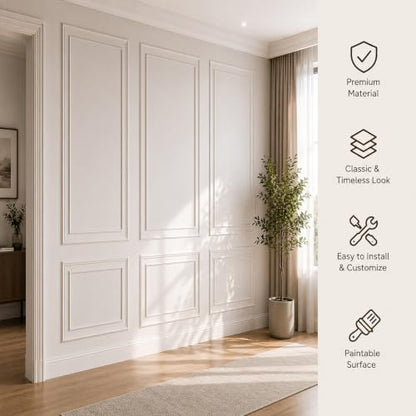 Peel and Stick Wall Molding Kit, Pre Cut Bilinear Frame Wainscoting Panel - color: 24"x54"+13.5"x44"