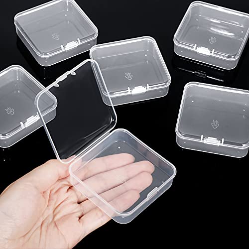 SATINIOR 48 Packs Clear Small Plastic Containers Transparent Storage Box with Hinged Lid for Small Items Crafts Jewelry (2.52 x 2.52 x 0.79 Inches) - size: 2.52 x 2.52 x 0.79 in