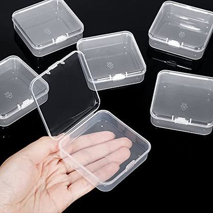 SATINIOR 48 Packs Clear Small Plastic Containers Transparent Storage Box with Hinged Lid for Small Items Crafts Jewelry (2.52 x 2.52 x 0.79 Inches) - size: 2.52 x 2.52 x 0.79 in