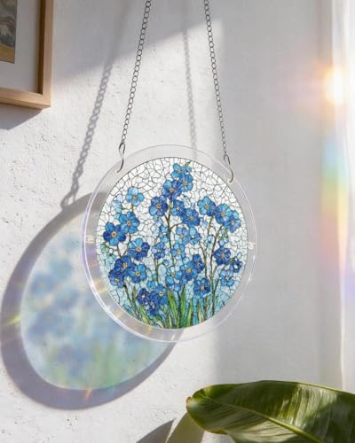 Acrylic Jigsaw Puzzle Suncatcher - Blue Blooms - color: Blue Blooms, size: S-7.4in*7.4in