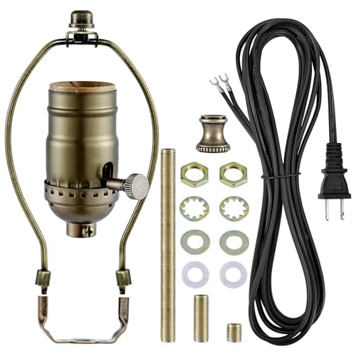 Lamp Rewire Kit - 3-Way Socket With Matching Cord and Harp Set for Table or Floor Lamp Repair, Essential Hardware for DIY Design (Antique Brass, 1) - style: Antique Brass