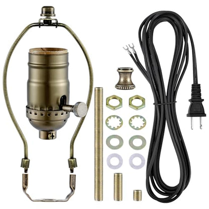 Lamp Rewire Kit - 3-Way Socket With Matching Cord and Harp Set for Table or Floor Lamp Repair, Essential Hardware for DIY Design (Antique Brass, 1) - style: Antique Brass