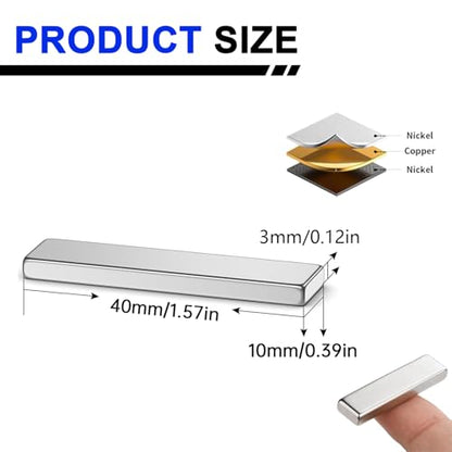 Powerful Neodymium Bar Magnets, 6 Pack Heavy Duty Magnet, 40x10x3 mm - size: 40x10x3 mm, style: 6 Pack