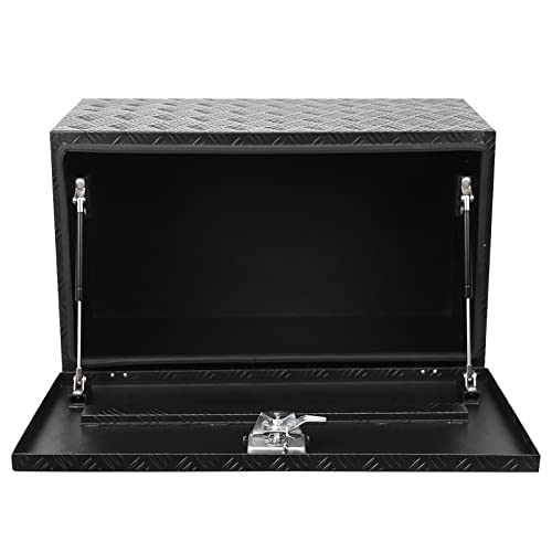 GarveeTech 24 in Heavy Duty Aluminum Stripes Plated Tool Box Pick Up Truck Bed Rv Trailer Toolbox Diamond Plate Underbody Box Waterproof Square Storage Organizer With Side Handle, Lock & Keys