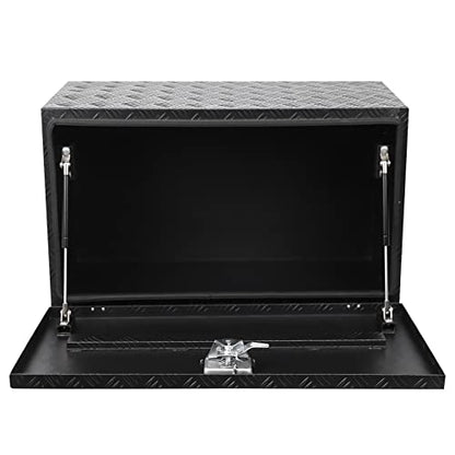 GarveeTech 24 in Heavy Duty Aluminum Stripes Plated Tool Box Pick Up Truck Bed Rv Trailer Toolbox Diamond Plate Underbody Box Waterproof Square Storage Organizer With Side Handle, Lock & Keys