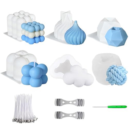 109 PCS 3D Geometric Kits Candle Molds for Candle Making, Bubble Cube Cloud Onion Shape Mould, Silicone Mold for DIY Aromatherapy & Candles Soap Wax Epoxy Resin Casting Craft Supplies Home Decoration