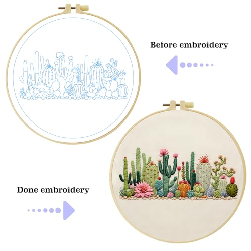 Full Range Embroidery Kit for Adult, Green Plant Pattern Embroidery Kit for Beginners Include Embroidery Cloth Hoops Threads for Craft Lover Hand Stitch with Embroidery Skill Techniques (Plant) - color: Plant