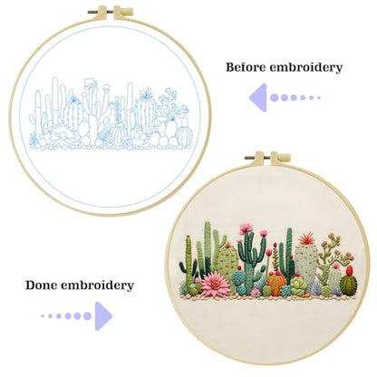 Full Range Embroidery Kit for Adult, Green Plant Pattern Embroidery Kit for Beginners Include Embroidery Cloth Hoops Threads for Craft Lover Hand Stitch with Embroidery Skill Techniques (Plant) - color: Plant