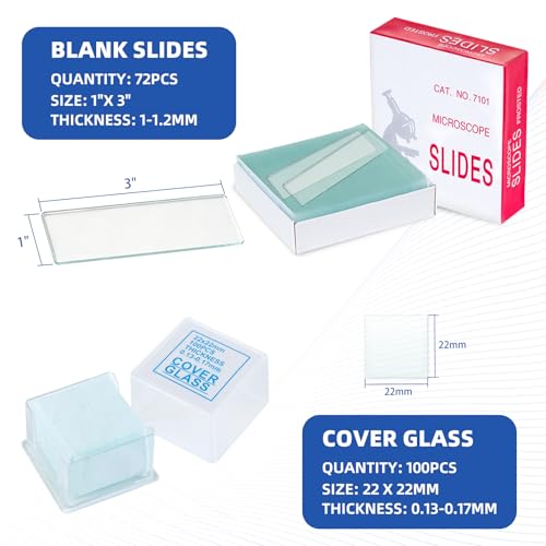 Glass Microscope Slides and Coverslips, 72 Slides + 100 Coverslips
