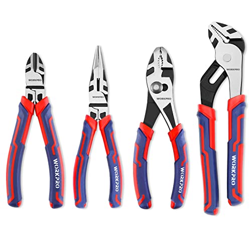 WORKPRO 4-Piece Pliers Set, Premium CR-V Construction Tool Set - color: Red