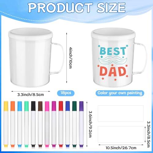 30 Pcs Painted Mug Kit for Kids Bulk 8 oz Plastic Mugs with Handle