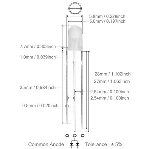 CHANZON 100 pcs 5mm Red & Blue Diffused LED Diode Lights Common Anode - color: E) Red & Blue (Ca) (100pcs)