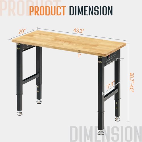 SPECRAFT Adjustable Black Heavy-Duty Workbench - color: Black, size: Standard/44"x20"