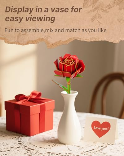 Kaayee 3D Flower Puzzles for Adults-Rose, Wooden Flowers Craft for Adults - color: Rose