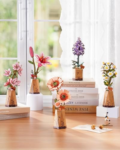 rowood 3D Puzzles for Adults,Mother's Day DIY Wooden Flower Building Set Craft Kits,Botanical Collection Home Decor, Teacher's Day/Christmas/Birthday Gift- Orange Gerbera Daisy - style: Orange Gerbera Daisy