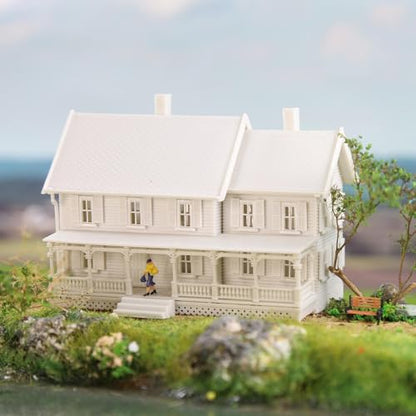 2PCS N Scale Model Blank Buidlings Kit Unassembled House for Model Train Layout Diorama JZN5889JJ (Two-Story with Porch-2PCS) - style: Two-story with Porch-2PCS