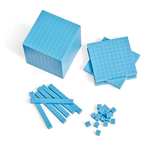hand2mind Blue Plastic Base Ten Blocks Complete Classroom Set, Place Value Blocks, Counting Cubes, Math Blocks Kindergarten, Manipulative Kit for Mathematics for Elementary Teachers (Set of 161) - style: Blue, Set of 161