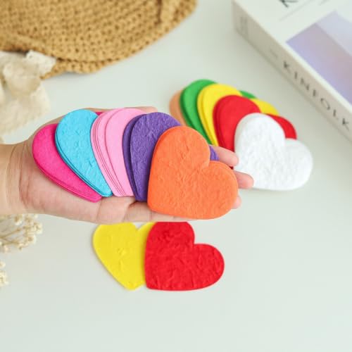 Handmade Thick Mulberry Paper Heart Embellishments 50 PCS, 2.75 x 3 Inch Colorful Hearts for Scrapbooking, Card Making, Junk Journal, Wedding, Valentine’s Day DIY Crafts - color: Heart Mixed Colors