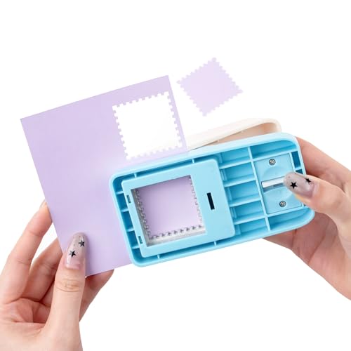 2Pcs Stamp Punch 1x0.8 Inch Scalloped Rectangle Puncher & 1.5 Inch Square Hole Puncher, Stamp Cutter Hole Punches, Square Punch Craft Lever, Journal Paper Punches for Crafting Scrapbooking Card Making - color: 1.5 Square + 1x0.8 inch Stamp Punch