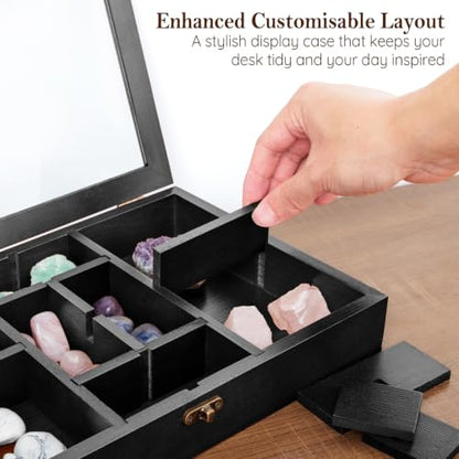 Adjustable Rock Collection Box, Wood Crystal Display Case for Gemstone - color: Black