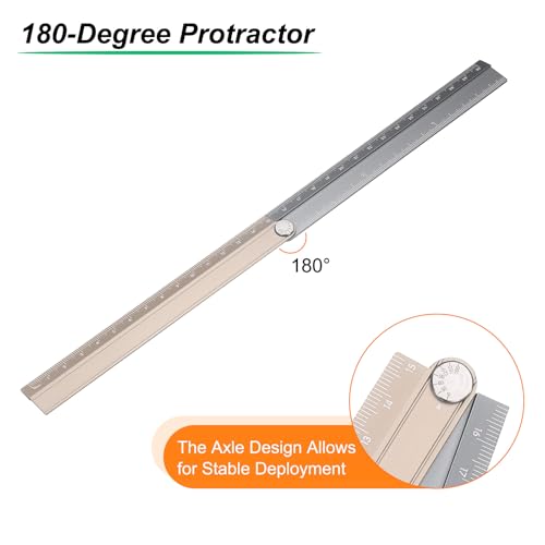 HARFINGTON Folding Straight Ruler 30cm Metric Aluminum Alloy Protractor Foldable Angle Ruler Geometric Measuring Tool with Angle Line for Architects Artists Office, Gold Tone Silver Tone - color: Gold Tone/Silver Tone