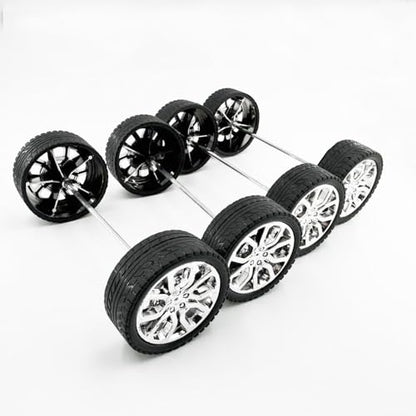 10PCS Toy Car Wheels Model Car Rubber Tire Wheels with 5PCS Shaft Round Axles for for DIY Model Toy RC Car Truck Robot Wheel Replacement Accessories (2.5x45mm) - style: 2.5x45mm