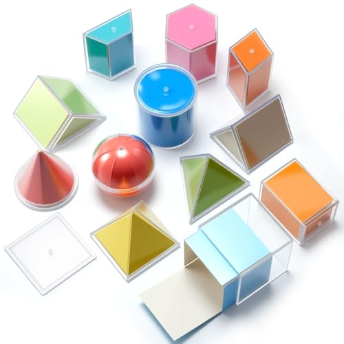 Faccito 12 Pcs 12 Styles 2D & 3D Geometric Solids Math Manipulatives - style: 12 Styles