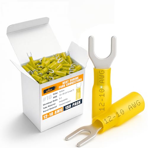 ALBO Heat Shrink Crimp Connectors (Fork 150pcs Yellow #10 AWG 12-10) - color: Fork 150pcs Yellow #10 AWG 12-10