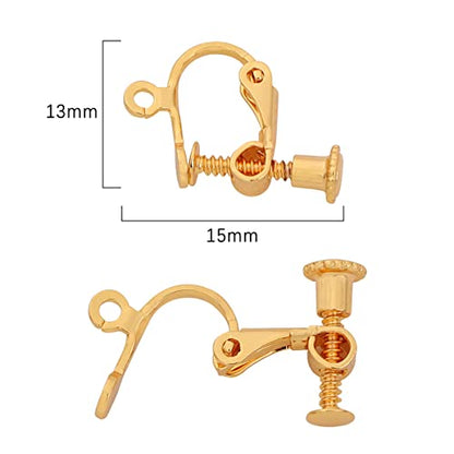 BEADIA 18K Gold Plated Screw Earring Clips 13x15mm 20pcs for Jewelry Making Findings - size: Clips 4# 13x15mm