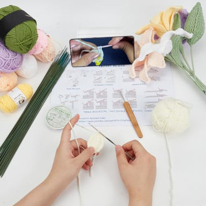 INFUNLY 10 pcs Lily Flowers Crochet Kits for Beginners Complete Flower Crochet Kits for Adults Starters with Instruction and Video Tutorials Crochet Kit Gift for Mother's Day Wedding Birthday - style: Lily