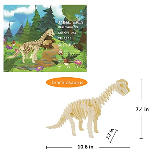 3D Wooden Dinosaur Puzzle, 3 Piece Set Wood Dino Skeleton Model Puzzle - color: Dinosaur