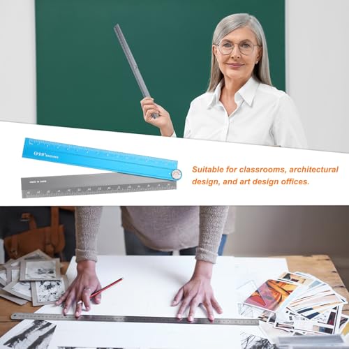 HARFINGTON Folding and Straight Ruler Kit 30/15cm Metric Aluminum Alloy Plastic Protractor Foldable Angle Ruler for Home Classroom Office, Black/Blue-Gray - color: Blue-Gray