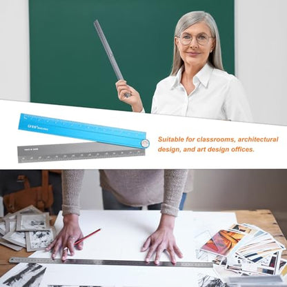 HARFINGTON Folding and Straight Ruler Kit 30/15cm Metric Aluminum Alloy Plastic Protractor Foldable Angle Ruler for Home Classroom Office, Black/Blue-Gray - color: Blue-Gray
