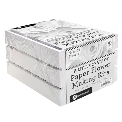 Hampton Art Little Crate of Paper Flower Kit, White, 185Pc, Paper Flower Kit, Making Bouquet Craft Kits for Adults, Craft Making Kit
