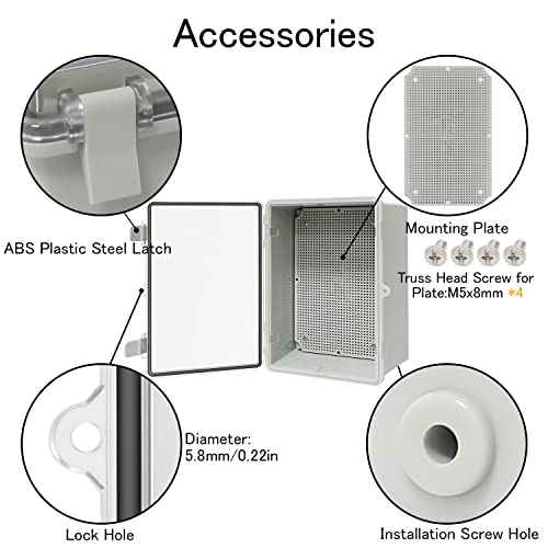 Junction Box IP65 Waterproof ABS Plastic Enclosure Hinged PC Clear Cover Electrical Project Box with Mounting Plate, Wall Brackets, Cable Glands 11.4" x 7.5" x 5.5"(290 * 190 * 140) - color: Clear Cover, size: 11.4" x 7.5" x 5.5"