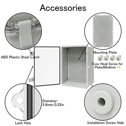 Junction Box IP65 Waterproof ABS Plastic Enclosure Hinged PC Clear Cover Electrical Project Box with Mounting Plate, Wall Brackets, Cable Glands 11.4" x 7.5" x 5.5"(290 * 190 * 140) - color: Clear Cover, size: 11.4" x 7.5" x 5.5"
