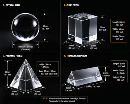 4PCS Crystal Prism Kit, Optical Prisms for Physics Light Refraction Experiments
