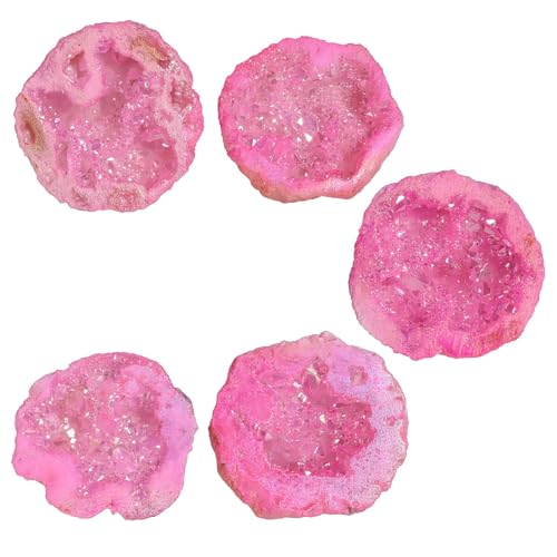 moonsix Pack of 2 Titanium Coated Angel Aura Quartz Geode, Pink - color: Pink