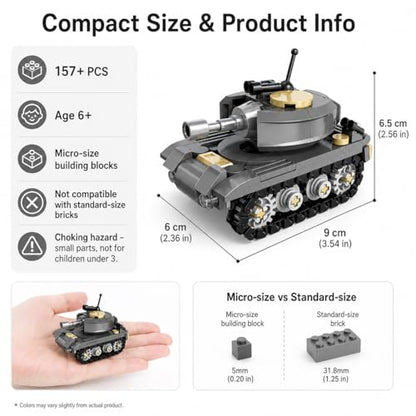 Micro Building Blocks Armored Phantom Tank Model Kit (4 Styles), Mini Cute Tank Set with Rotating Turret & Simulated Tracks,Develop Hands-on Skills (Wilderness F4 Tank (Gray)) - color: Wilderness F4 Tank (Gray)