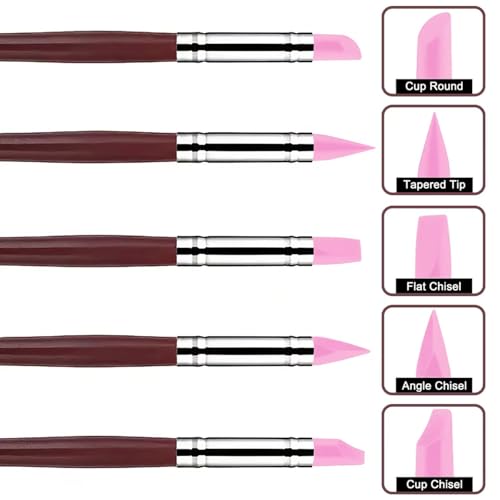10 Pcs Silicone Clay Sculpting Tools Set, Double-Ended Dotting Tools & Silicone Brushes for Polymer Clay, Air Dry Clay, Pottery & DIY Crafting-Pink - color: 10Pcs-Pink