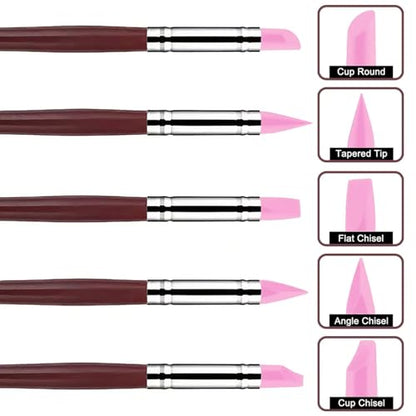10 Pcs Silicone Clay Sculpting Tools Set, Double-Ended Dotting Tools & Silicone Brushes for Polymer Clay, Air Dry Clay, Pottery & DIY Crafting-Pink - color: 10Pcs-Pink