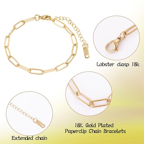 HUISUYTON 18K Gold Plated 10PCS 6.3 Inch Paperclip Charm Bracelet Chain - color: Gold and Silver-5.25Ft