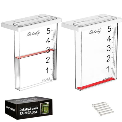 2Pack Waterfall Rain Gauge Outdoor with Clear Scale,Accurate 5-Inch Rain Gauges with Large Numerals &Easy-Read Red Float,Weather Resistant Outdoor Rain Gauge for Yard,Garden,Lawn,Deck,Fence - size: 2Pack