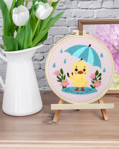 ERKOON Punch Needle Kit for Beginners Adults, DIY Easy Animal Embroidery Set for Starter Art Craft, Needling Punch Project with Patterns, Tools, Yarns, Hoop, Instruction (Duck) - color: Duck