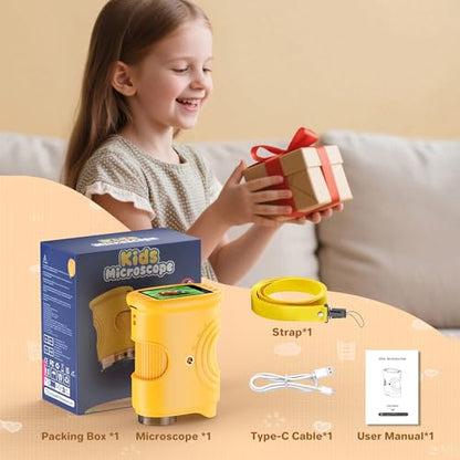 1000X Handheld Digital Microscope for Kids: Pocket Microscope with 2.0" IPS Screen - STEM Toys Birthday Gifts for Girls Boys Child - Portable Edu Science Kits Toddler Age 3-6 6-12 - color: 382-Yellow
